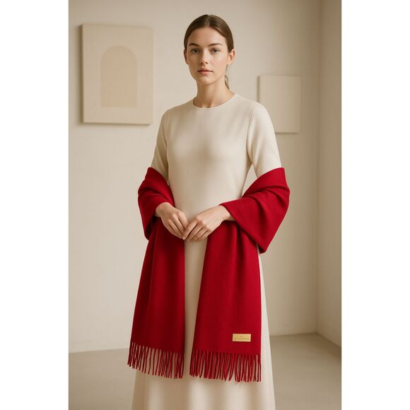 La Bagagerie 100% Cashmere Red Fringe Scarf Luxurious Soft Made in Japan/China - Picture 1 of 11